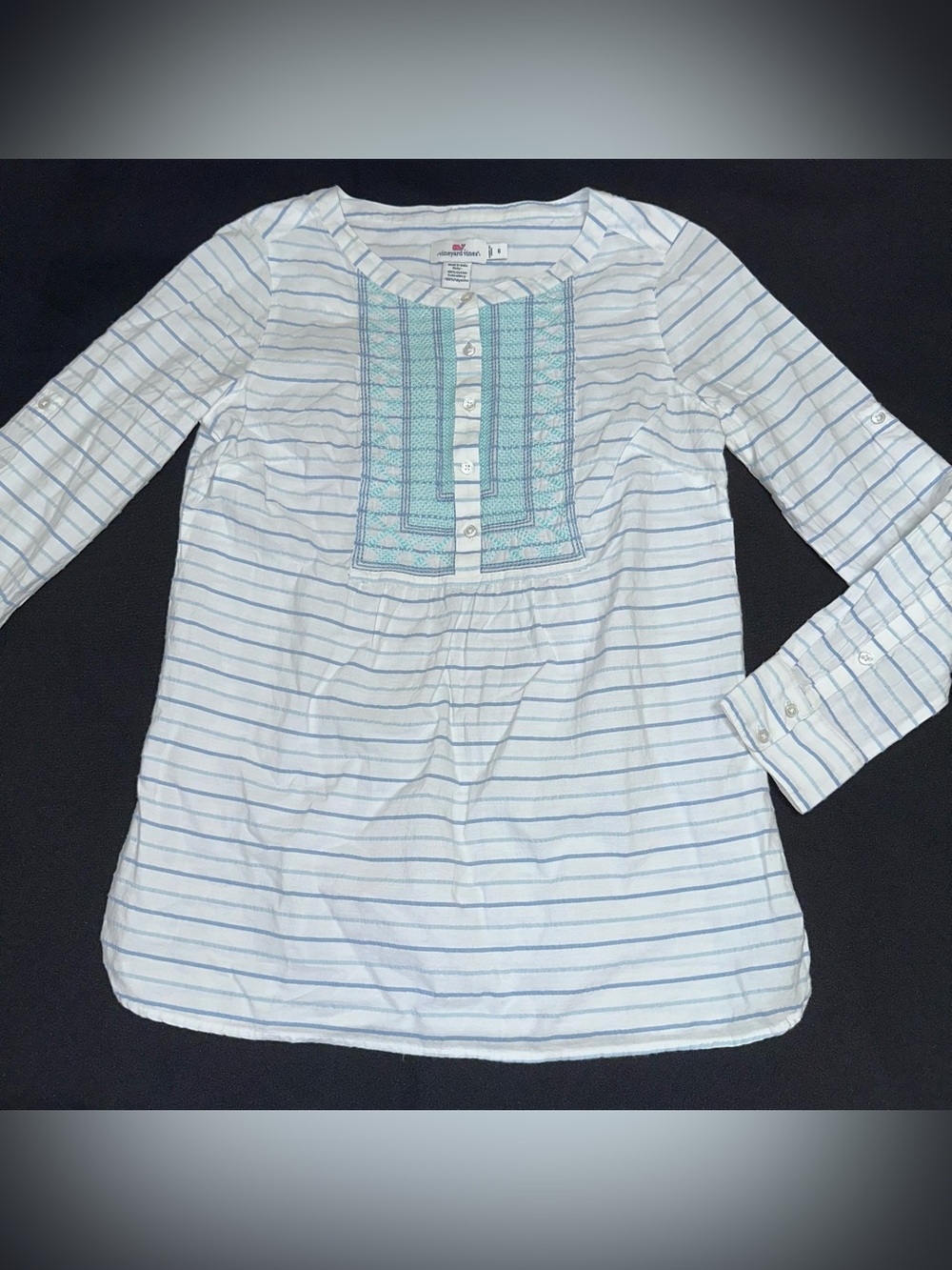 Vineyard Vines White & Light Blue Striped Long Sleeve Tunic‎ ladies size 6